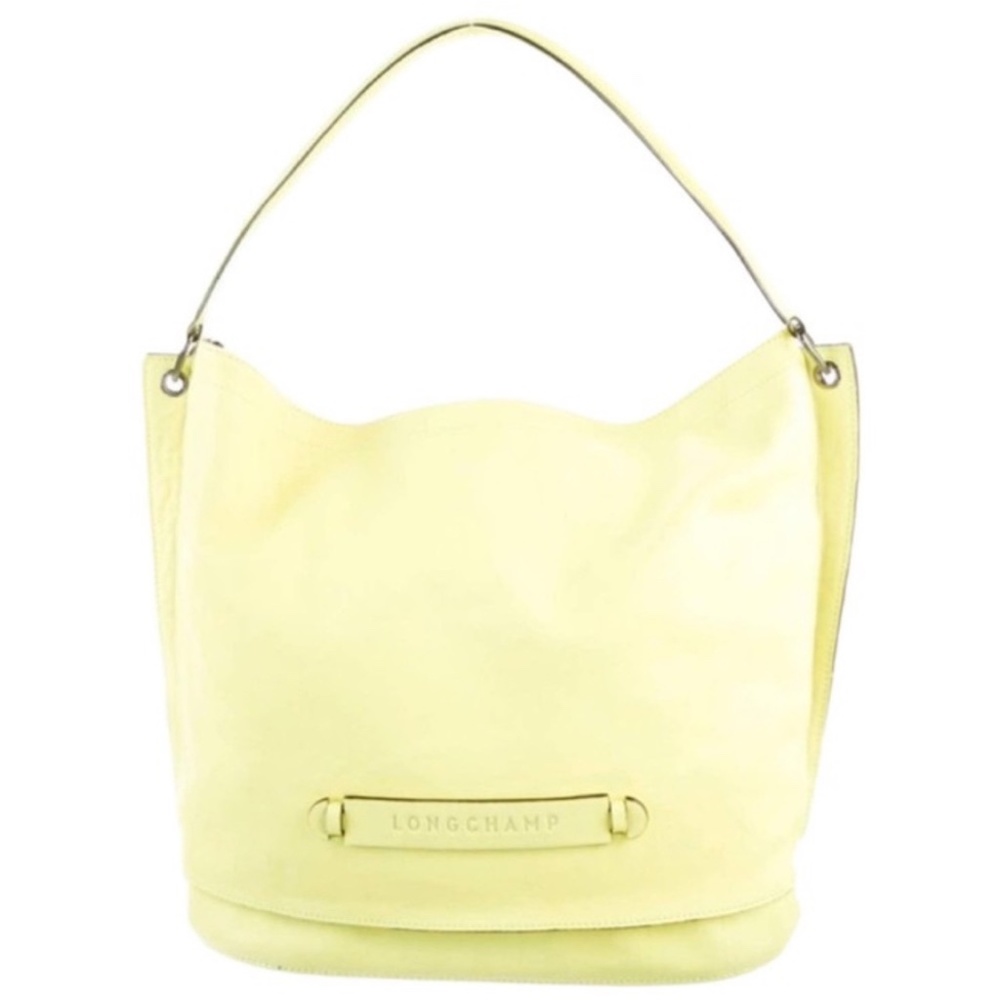 LONGCHAMP:  leather hobo bucket bag - fluorescent yellow calfskin